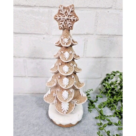 Gingerbread Snowflake Glitter Frosted Neutral Resin Christmas Tree 10" NEW - Picture 1 of 7